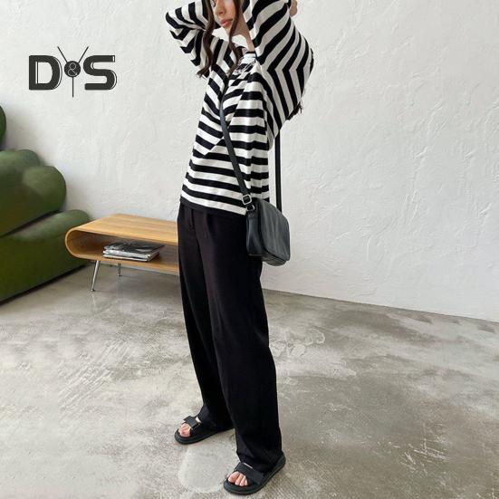 Dámské topy Kulatý výstřih Dlouhý rukáv Svetr s pruhovaným potiskem Volný střih Pružný Retro Pletené topy Denní nošení