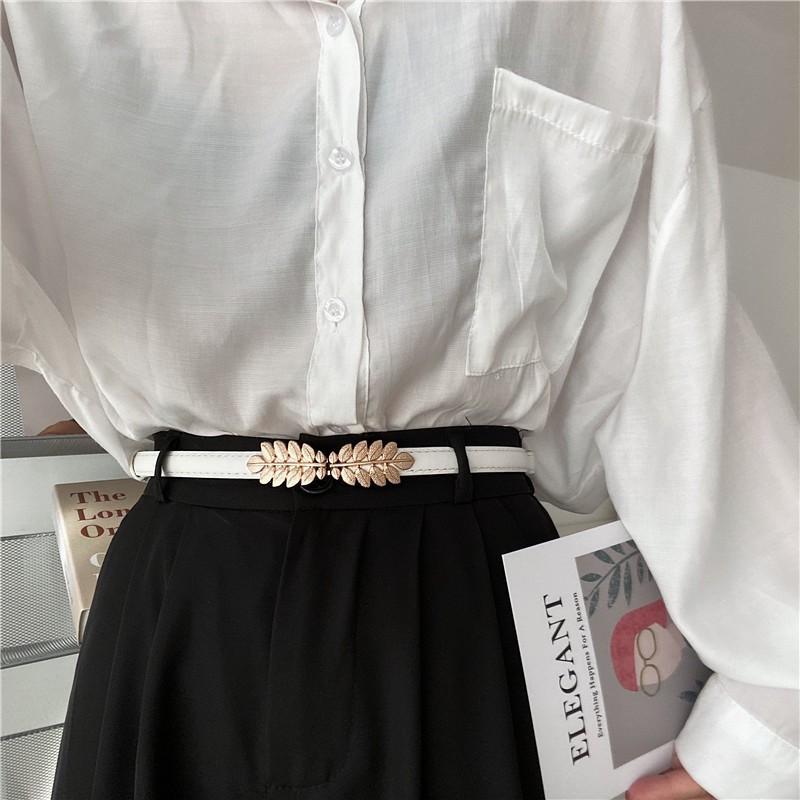 

Fresh and Sweet Adjustable Versatile Thin Belt Small Leaves Buckle INS Style Punchless Suit Skirt Belt 80-100cm