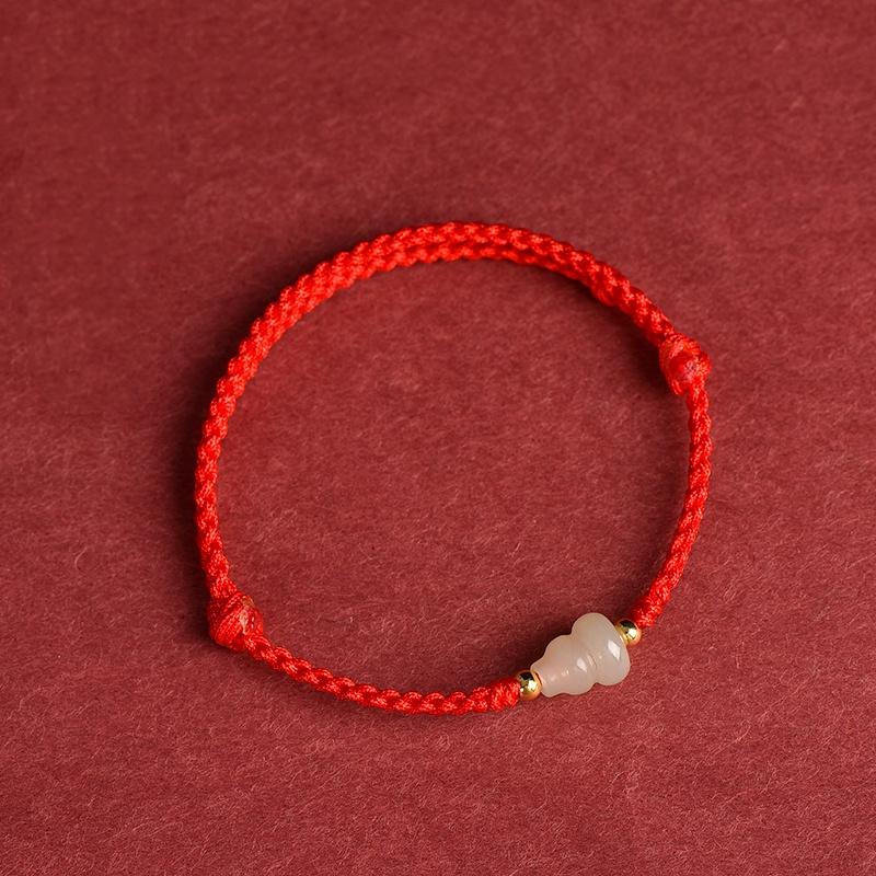 

Hand Braided Red Lucky Bracelets For Couples Imitation Jade Calabash Cinnabar Beads Bracelet Good Fortune Bangles New Year Gift