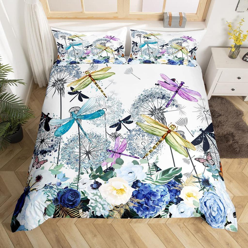 Bohemian Dragonfly Quilt Cover Set Soft Comfortable Bedding Duvet Cover Three-Piece Set