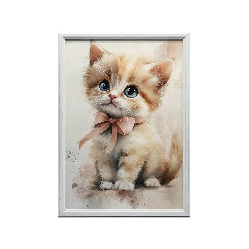 Cute Kitten With Pink Bow Cute Kitten With Pink Bow, 30X40 Cm, Unframed, Premium Canvas On Stretcher