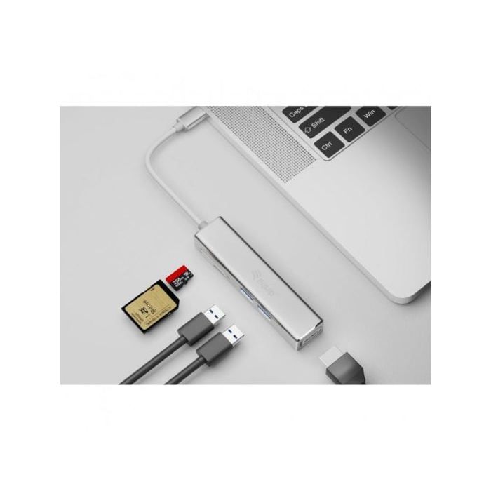 Hub USB - Equip - 133480 - Gris Argenté - Ultra HD 4K - Aluminium - Plug and Play