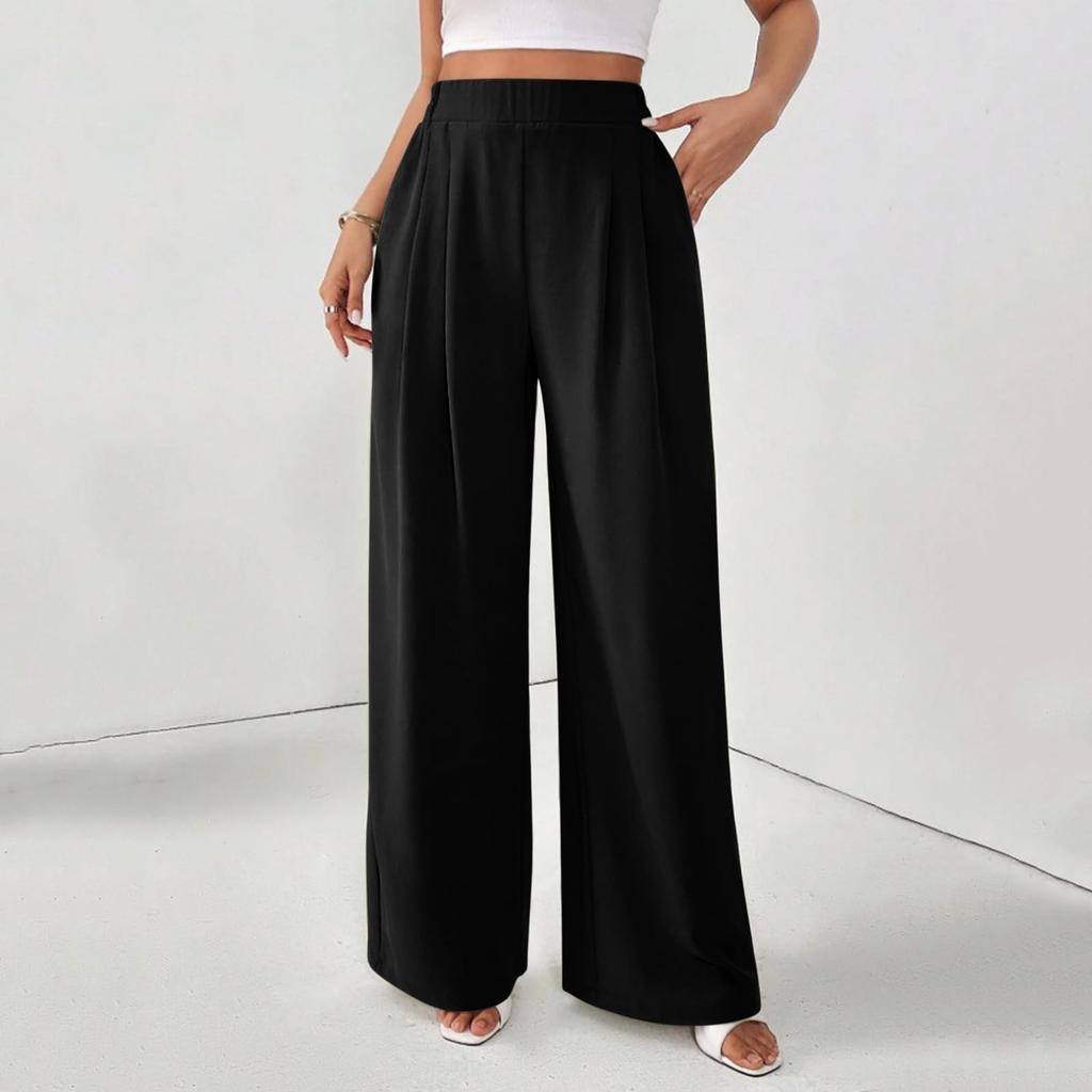 Women's Casual Loose Wide-leg Trousers With Slanted Pockets