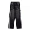 JYL Men's Black Striped Jeans Vintage Three-Stripe High-Street Loose Straight Denim