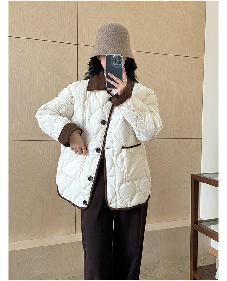 Contrast Color Thin Light Lapel Warm Short Loose Autumn Jacket