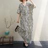 Short Sleeve Plus Size Cotton Vintage Stripe New In Dresses for Women Casual Loose Long Summer Dress