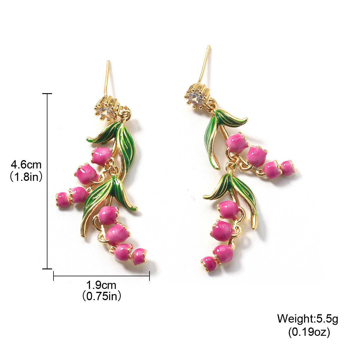 

Vintage Lily of the Valley drop oil earrings inlaid with zircon earrings, new summer versatile stud earrings, women s fringed earrings.