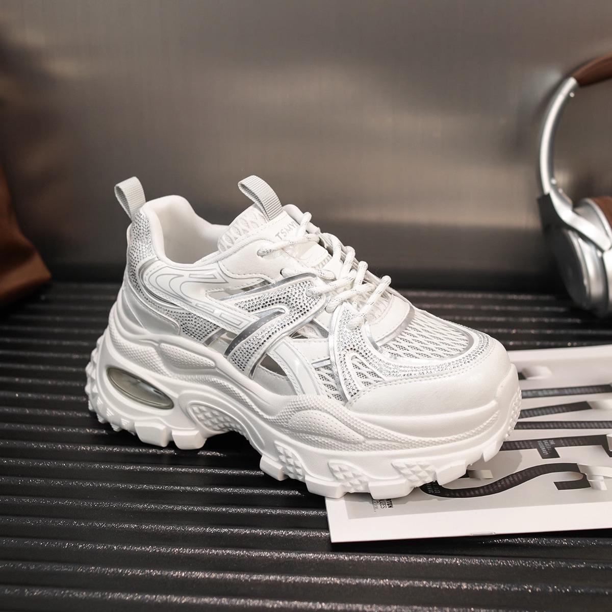 

Thick-soled hollow dad shoes women s 2025 new summer shoes versatile breathable mesh rhinestone casual sports sandals 35