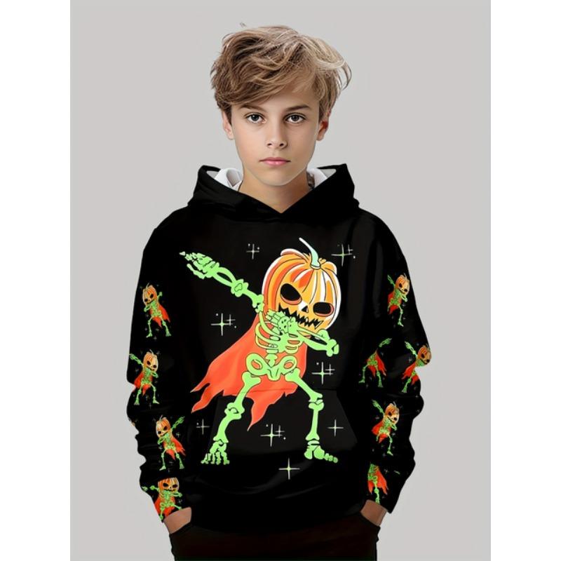 Boys' Halloween Pumpkin 3D Print Hoodie Outdoor Sportswear with Pockets Long Sleeve Spring Autumn Outdoor Pullover Childs Tops