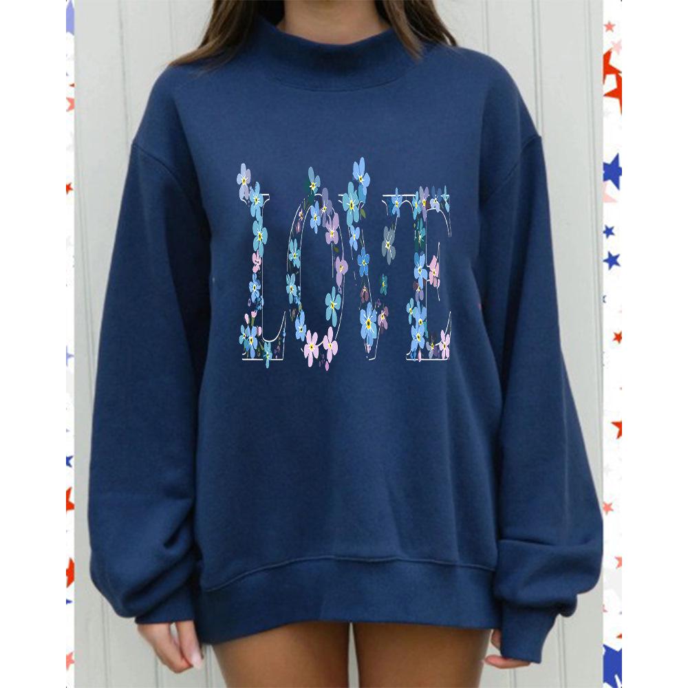 Women's Autumn Heavyweight Loose Fit Hot Stamped Mid-High Neck Sweatshirt