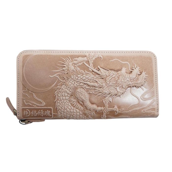 Karakuridamashii Leather Long Wallet, Japanese Pattern, Dragon, Genuine Cowhide Leather, Embossed, Stylish, 252852, Black, Size 20, Free