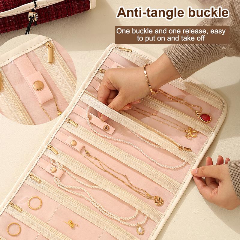 20 Grids Foldable Fashion Portable Jewelry Bag Large Women'S Travel Jewelry Roll Necklace Earring Ring Jewellery Display Storage