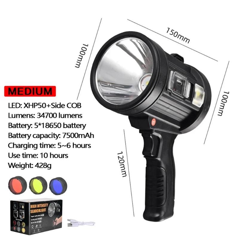 High Power Brightness Flashlight Outdoor Camping Waterproof Lights with Side Light Multi-Modes Torch USB Rechargeable Lantern