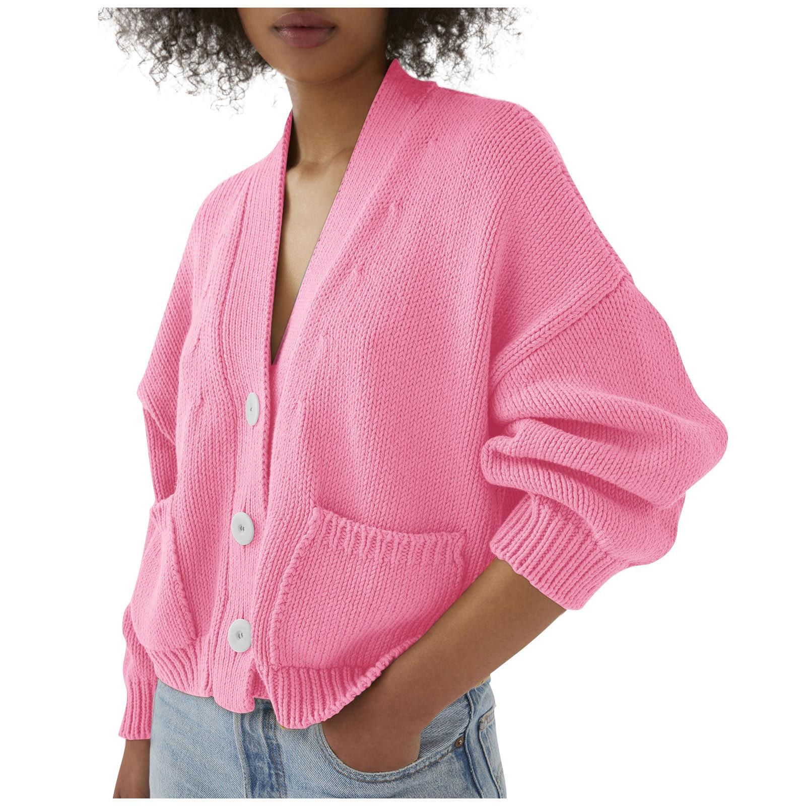 

Женский вязаный свитер с длинным рукавом и открытой передней частью, кардиган на пуговицах, свободная женская верхняя одежда XL розовый