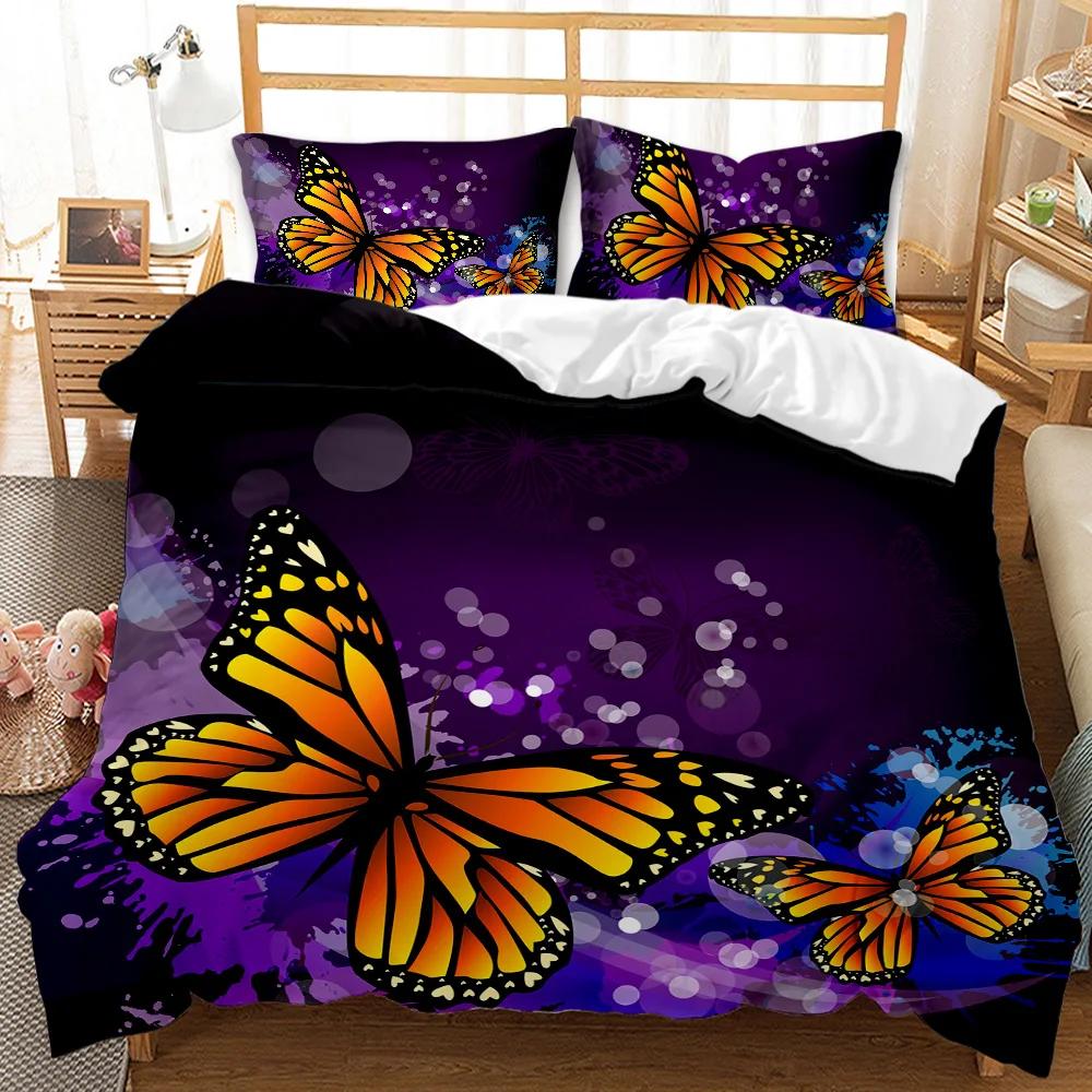 Butterfly Duvet Cover Girls Women Spring Blue Golden Butterfly Bedding Set Animal Double Queen King Size Polyester Qulit Cover