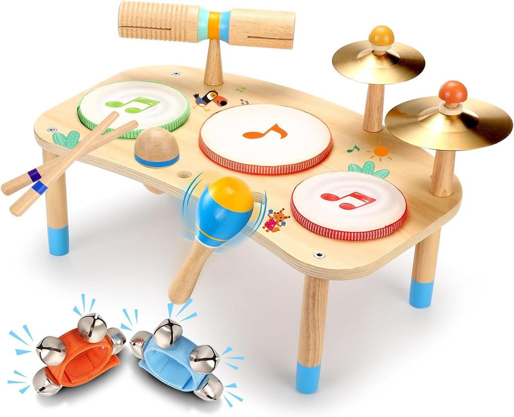 OATHX Kids Drum Set 11 In 1 Musical Instrument for Preschool Educational Musical Montessori Toddler Drum Percussion Birthday Gift for Boys and Ages -