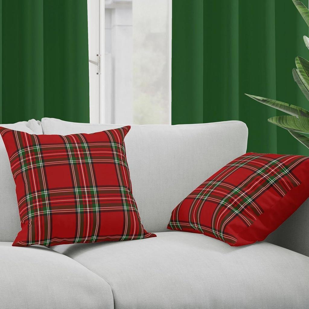 Cotton Edward Tartan Plaid Cushion Cover - Hand Woven - Sofa Throw Pillow Case - Bed Cushion Cover - 18 X 18 Inch - Set of 2 - Red