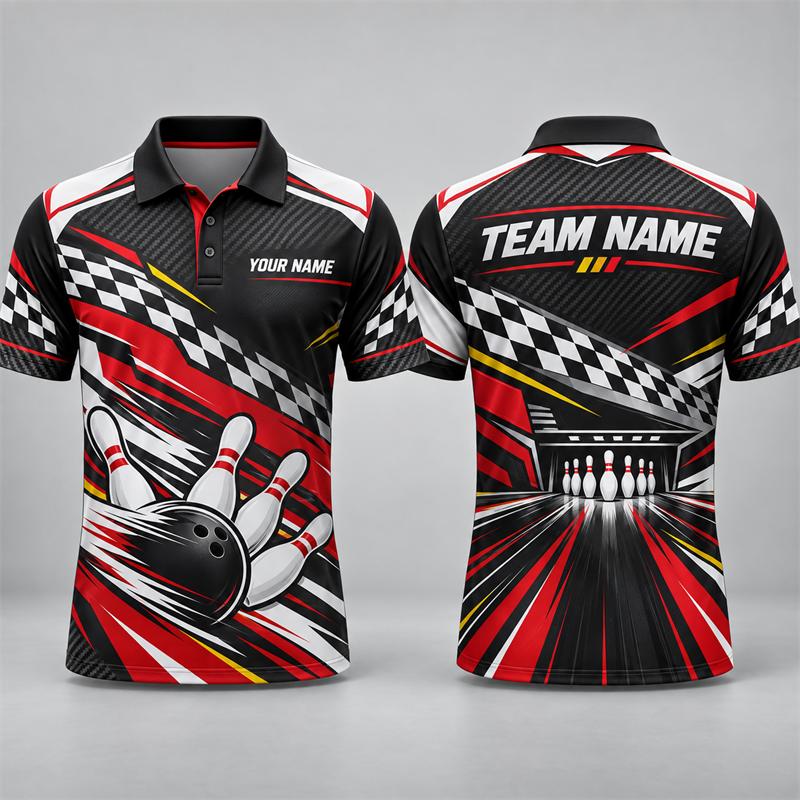 Unisex womenCustom Bowling Polo Shirt Personalized Name Team Name Retro Graphic Short Sleeve Jersey League Tournament Sports Team Uniform