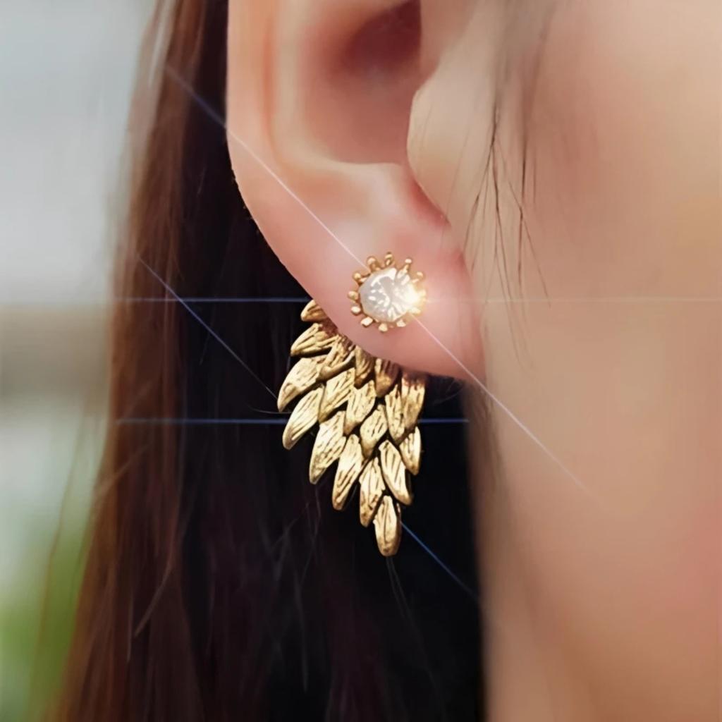 New Vintage Gothic Angel Wing Feather Earrings-(inlay Artificial Rhinestones Adorn)-Fashionable Women'S Jewelry