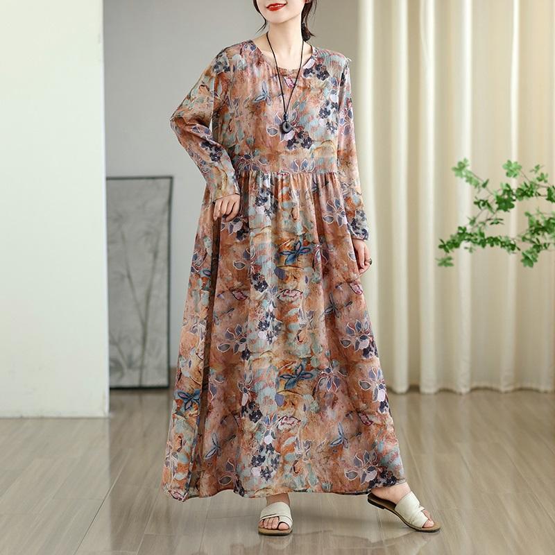 Long sleeve plus size cotton vintage floral new in dresses for women casual loose spring summer autumn dress