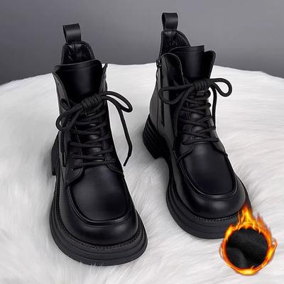 Autumn/winter Women Platform Short Boots British Style Motorcycle Shoes with/Without Plush Lace-up Zipper Thick Sole Modern Boot