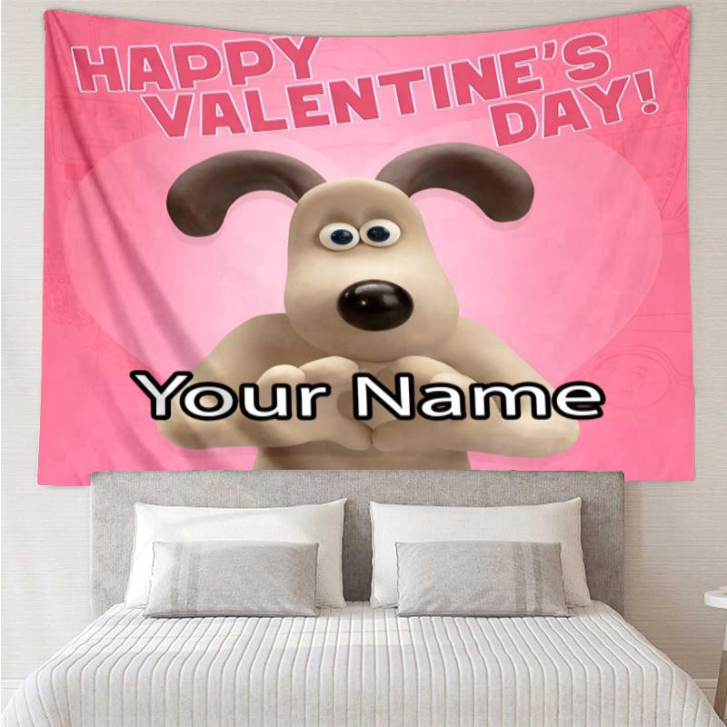 Custom Name Wallace & Gromit Print Tapestry, Backdrop, Easy Setup, Ideal for Bedroom, Office & Living Room, with Aesthetic Wall Hanging Decor.