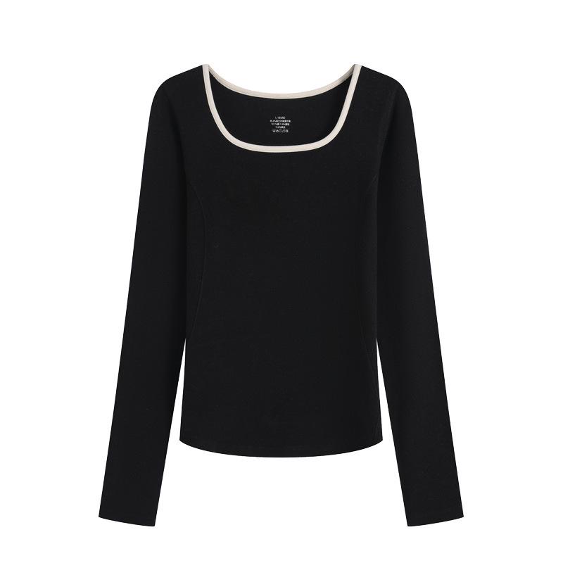 

Терморубашка с длинным рукавом на флисовой подкладке из велюра, теплая вязаная базовая майка для осени и зимы Medium чёрный