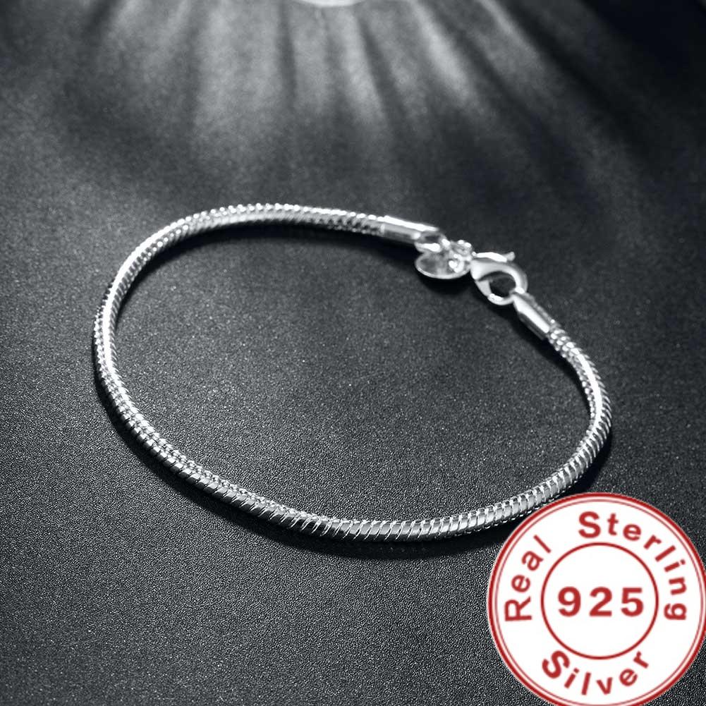 Luxury Handmade Original Fine Jewelry 925 Silver Charm Bracelet Soft Smooth Snake Bone Bracelets for Women