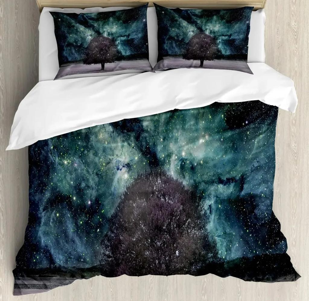 Sky Space Night Time Universe Stars And Nebulas Distant Parts Of Galaxy Comfortable Duvet Quilt Cover Pillowcase Bedding Set