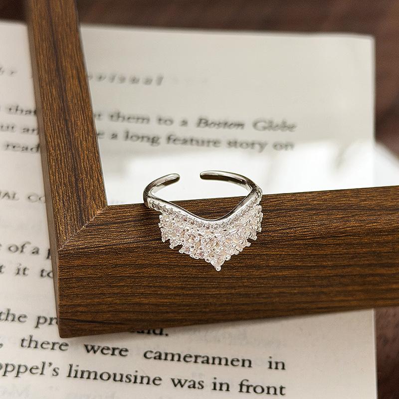 French Lace Super Flash Zircon Circle Open Ring Female Niche Light Luxury High Sense Fairy Stacked Ring