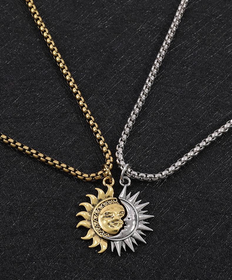 Asymmetrical Sun & Moon Titanium Steel Necklace - Unisex High-End Versatile Jewelry