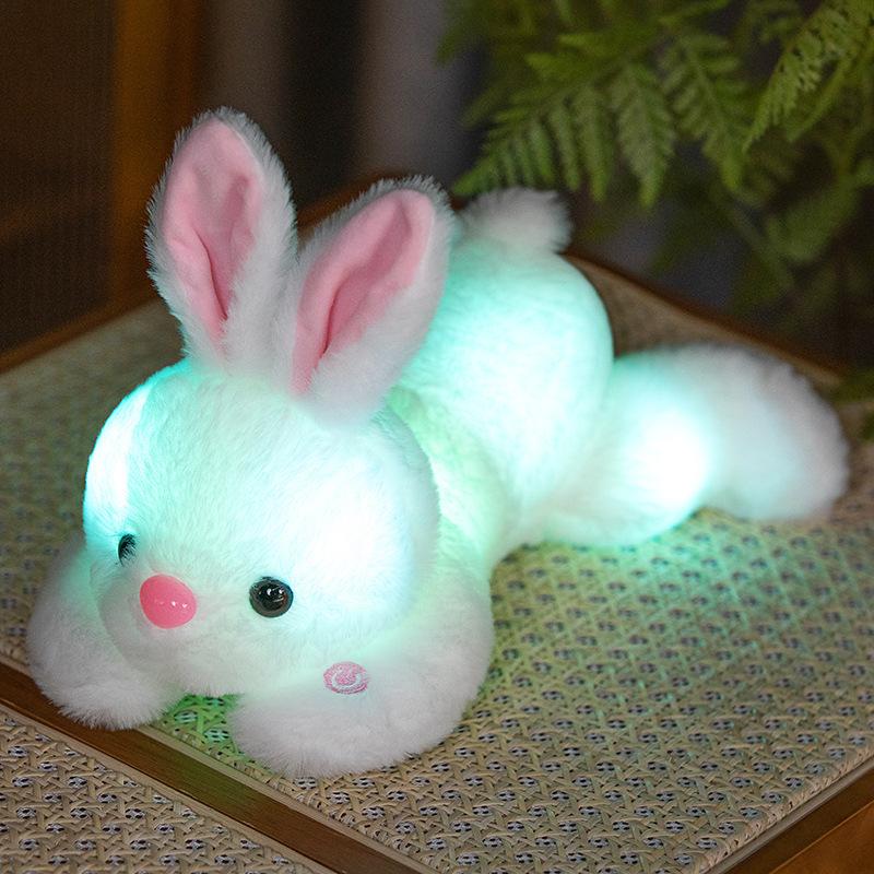 Cartoon Colorful Seven-Color Glowing Rabbit Doll Plush Toy Children'S Comfort Pillow To Give Best Friend Gift Premium