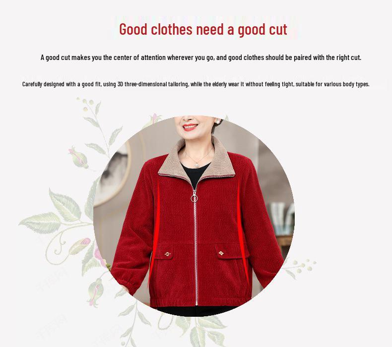 Omas Herbst-Reißverschlussjacke 2025 für Frauen mittleren und höheren Alters - Lockere Passform