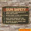 AUUA Vintage Metal Tin Sign  Four Rules of Gun Safety  Inch Rustic Wall Decor with Distressed Finish for Home Bars Cafes