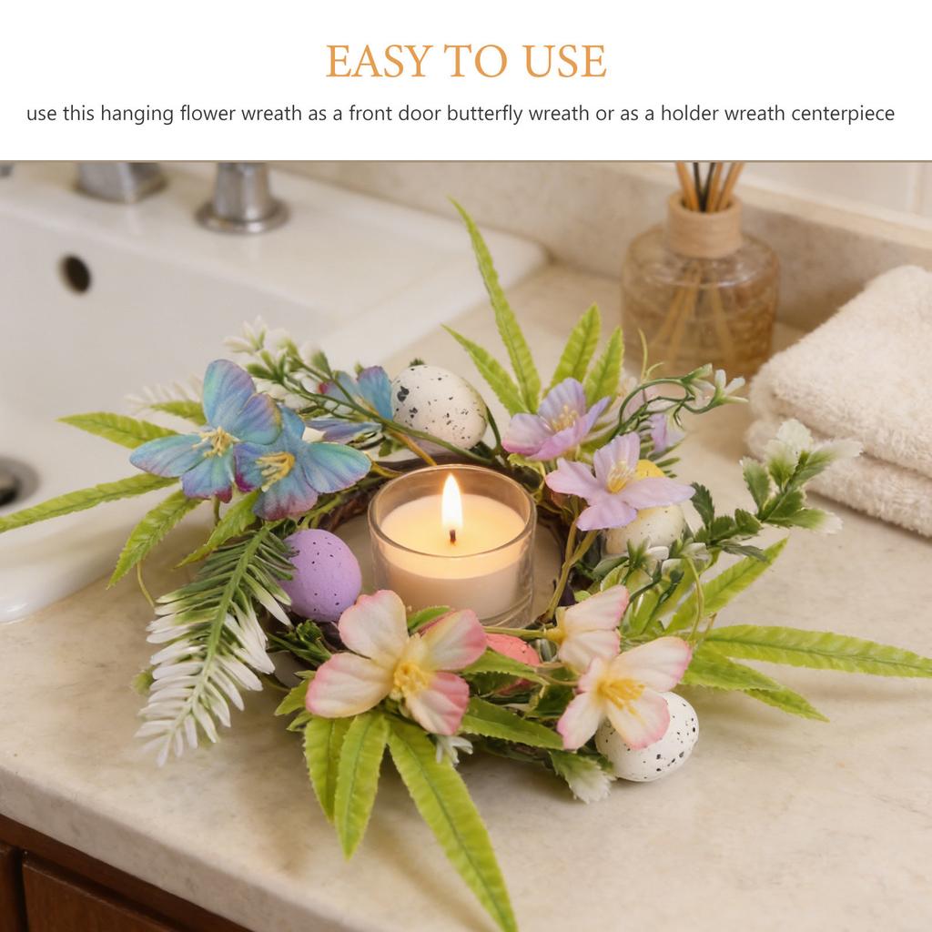 2Pcs Easter Floral Hoop Wreath Artificial Spring Butterfly Egg Rings Front Door Hanging Kitchen Cabinet Decor Seasonal
