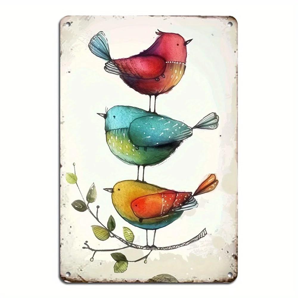 Metal Tin Poster Pastoral Birds Metal Tin Signs Posters Plate Wall Decor for Bars Restaurant Cafe Clubs Retro Posters Plaque