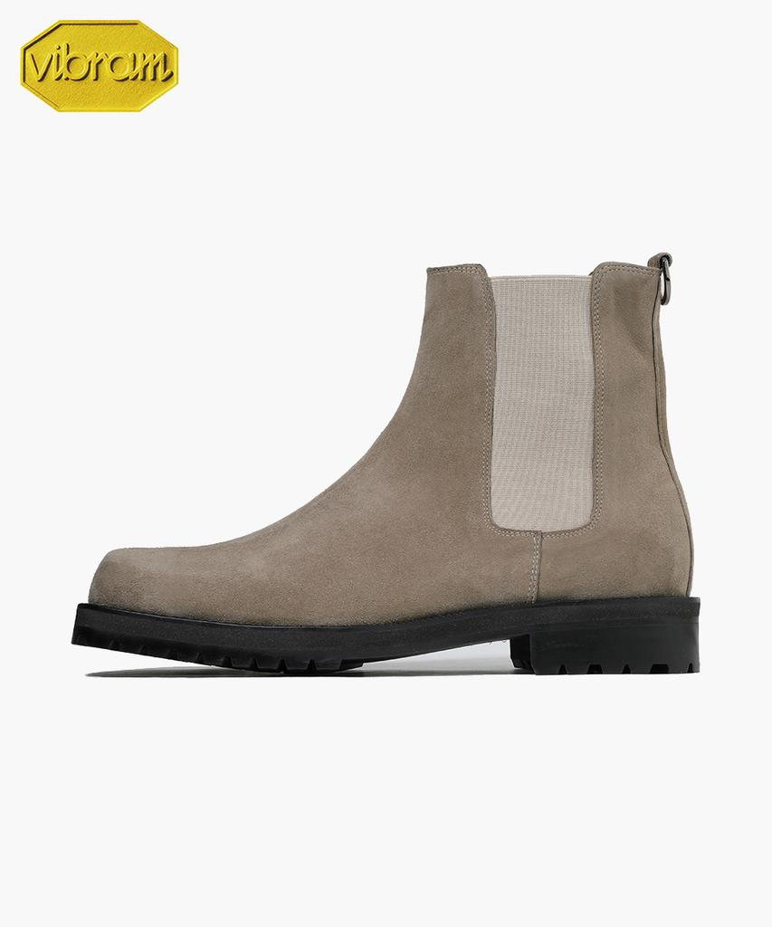 Firenze Atelier [Vibram] Center Cut Square Toe Suede Walker Sole Chelsea Boots 5706-Qs [Ash Beige]