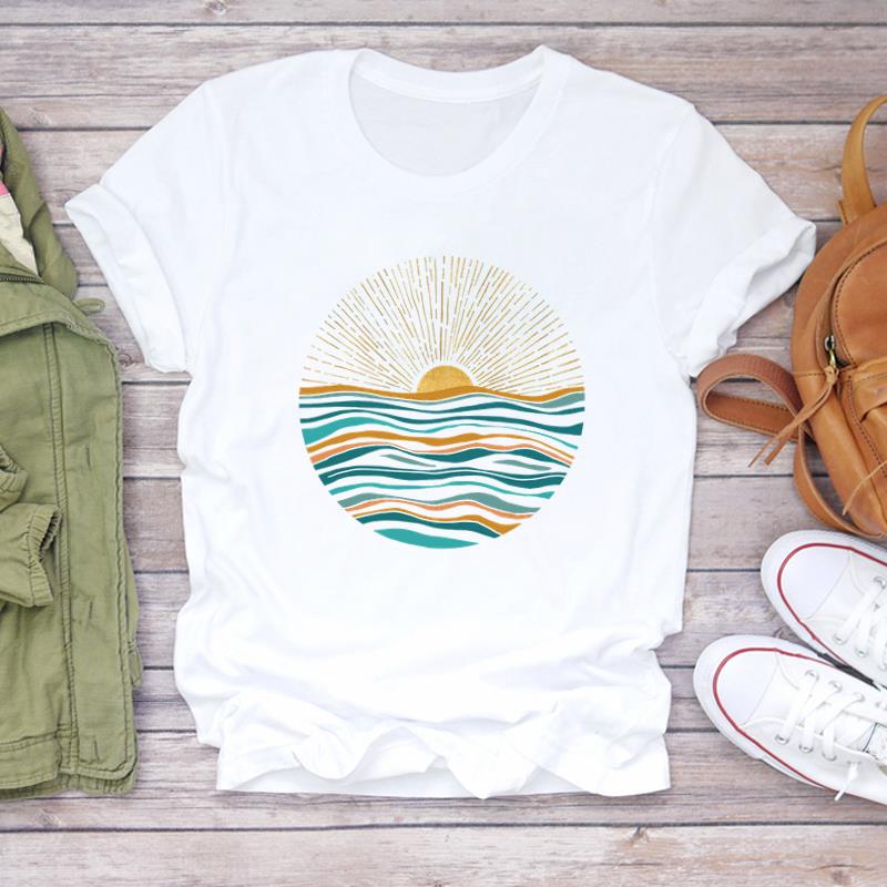 (European Size)90s Women Print Lady Female Plant Sweet Watercolor Style Tee Top Fashion T Shirt Clothing Casual Short Sleeve Graphic T-shirt