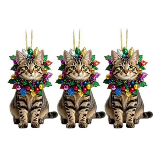 Cute Cat Car Mirror Hanging Charm 2D Flat Acrylic Kitten Christma Tree Ornament Car Interior Pendant for Xmas Home Window Backpack Decor