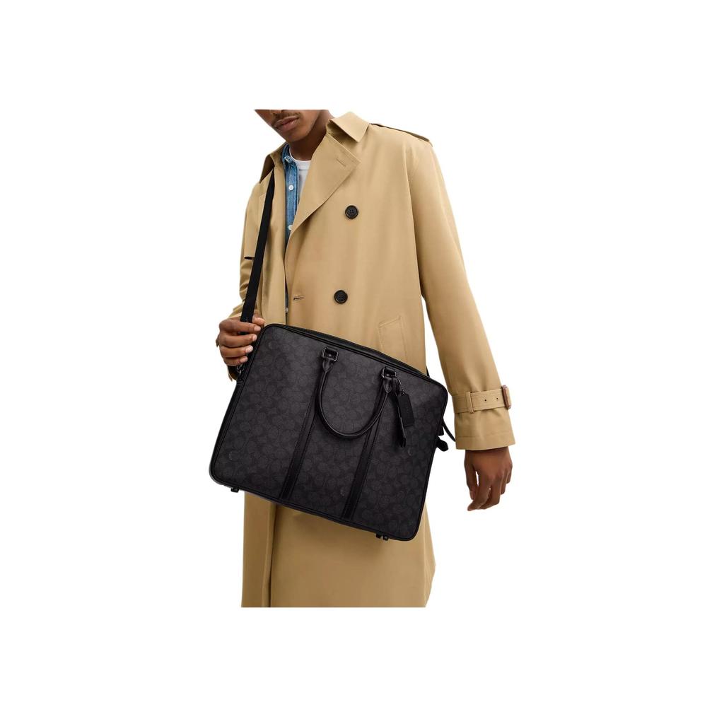 Coach 40 Zipper Closure Brand Print Coated Canvas Laptop Bag Large Women bags Charcoal CY797-CHR