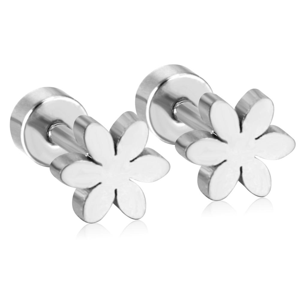 Metal flower stud earrings, the same fashionable versatile screw plug earrings, stainless steel earrings for women