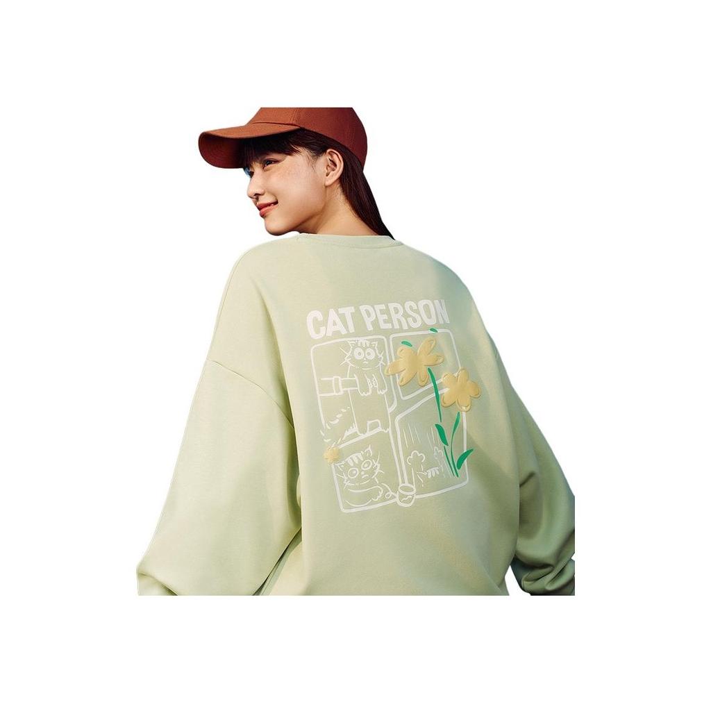 Anta Life Series Comfortable Casual Simple Loose Solid Color Round Neck Pullover Sweatshirt Women Sweatshirt Pistachio-Green 962518717N-3