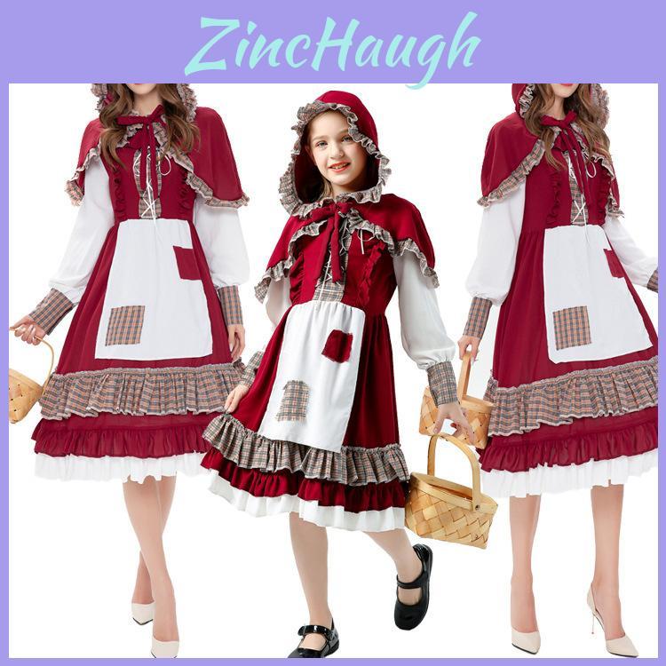 Set Costume Fiaba Cappuccetto Rosso Per Bambine e Adulti in Tessuto di Poliestere Per Cosplay e Feste a Tema