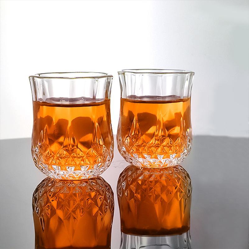 Diamond Textured Liquor Glass Set 6Pcs 90ml Retro European Style Stripe Plastic Cups for Daily Use Home Bar Holiday Party