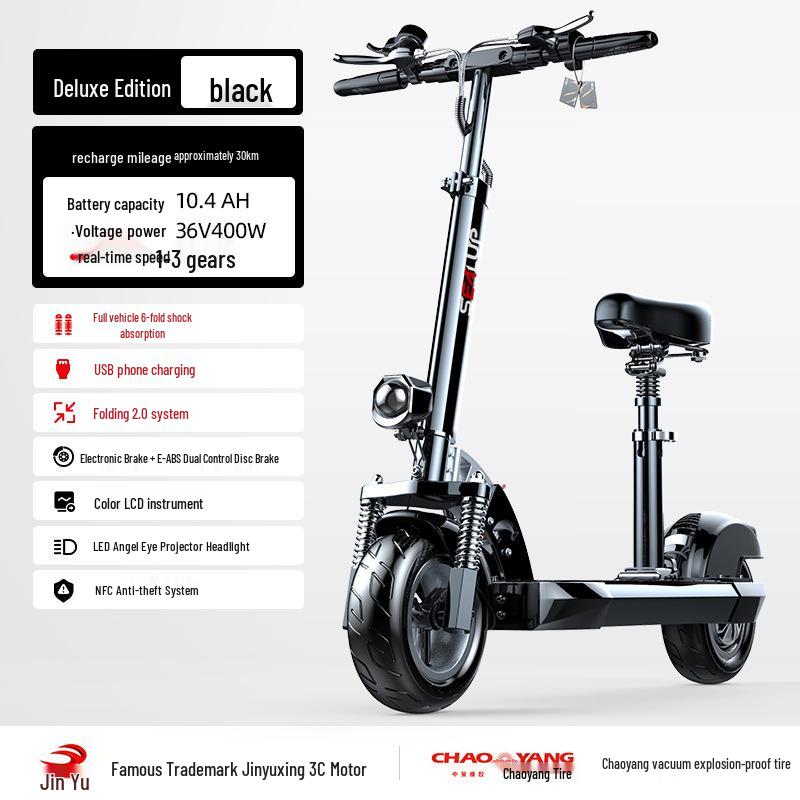 Hirop Adult Folding Electric Scooter, 10-Inch Aluminum Alloy, Two-Wheel Ride-On