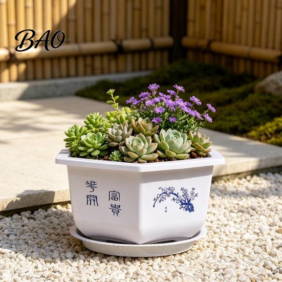 Frost Resistant Flower Pots for Winter Hexagonal Pot with Drainage Holes & Saucer Indoor Outdoor Plants, Durable Weather Modern Architectural