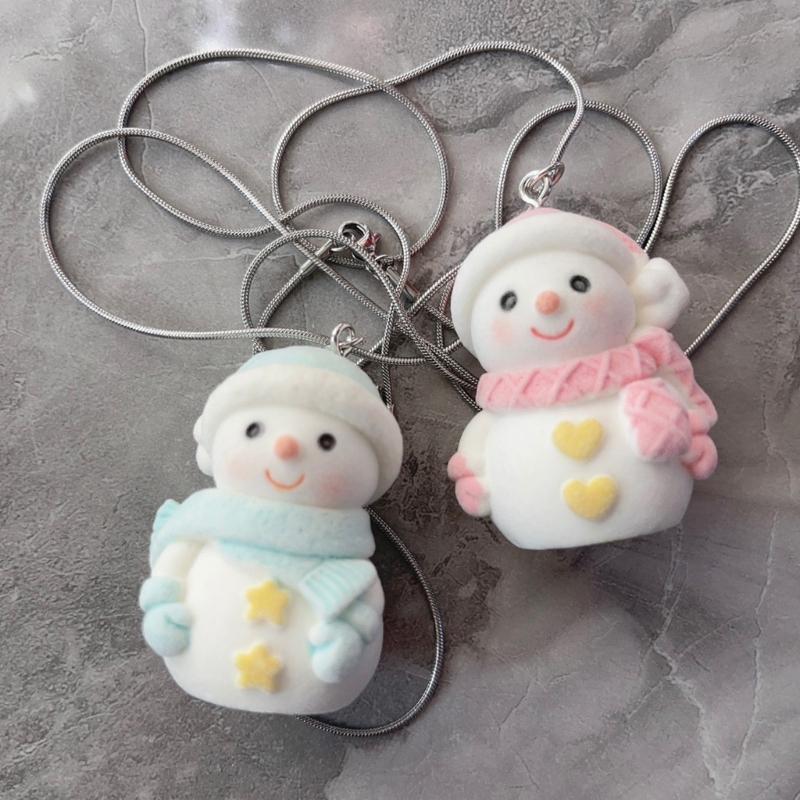 Versatile Flocking Snowman Pendant Decorative Necklaces Pendants DIY Jewelry Making Supplies Mini Resin Ornaments