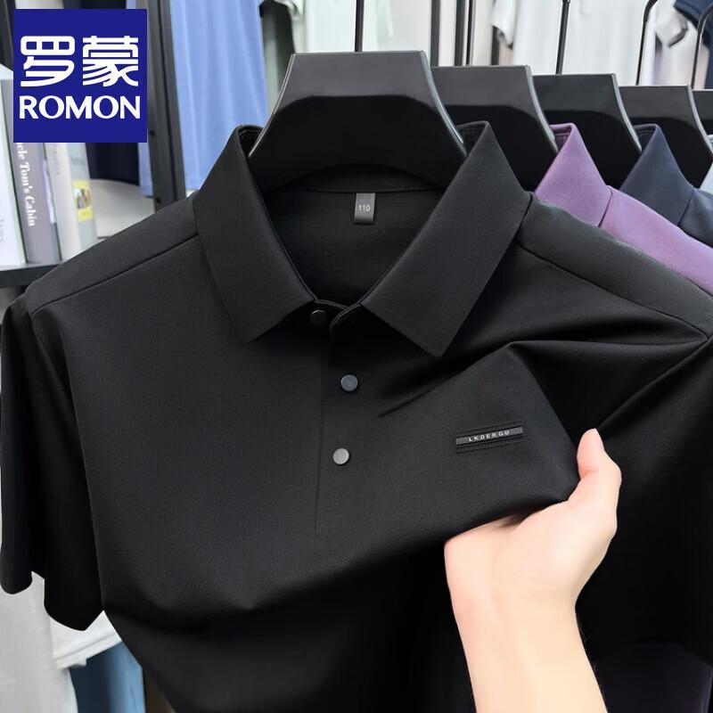 Romon Men s Silk-blend Cool-Feel Polo Shirt 2XL