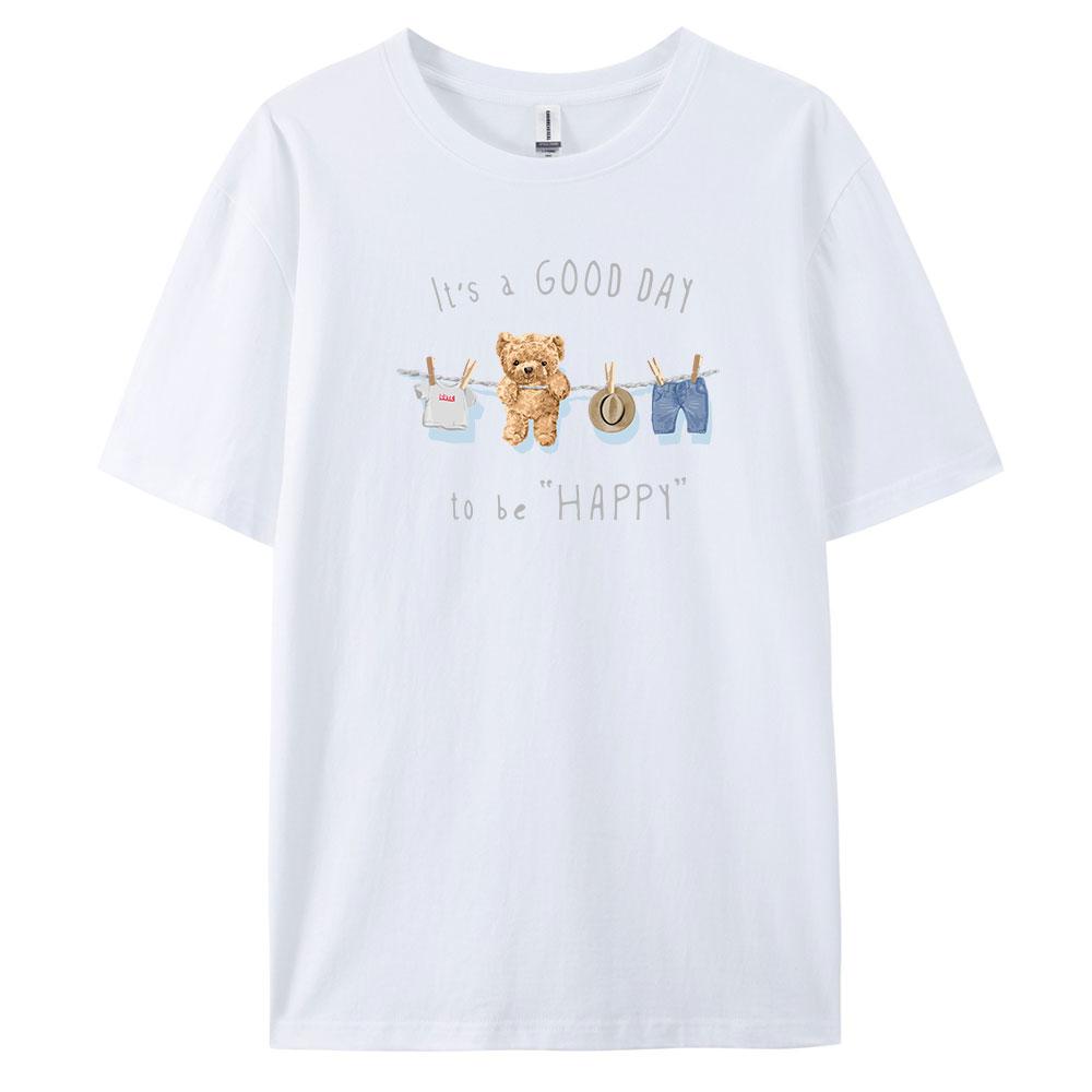 

HappyBear Мужская повседневная футболка с коротким рукавом из 100% хлопка Модный принт Футболки оверсайз S