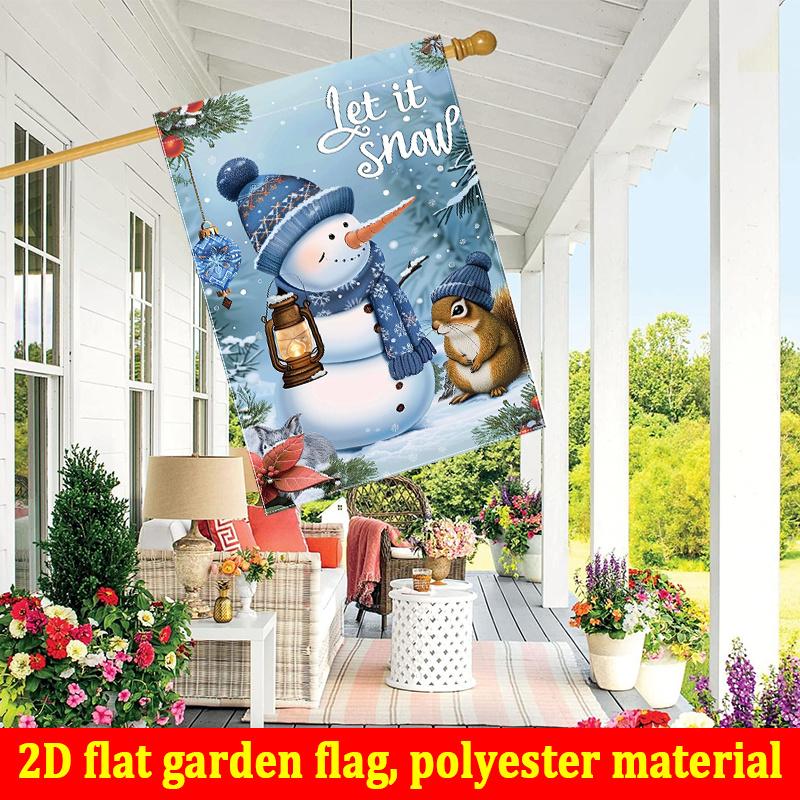 2D Flat, 2D Flat Garden Flag 1pc Winter Christmas Cartoon Snowman Squirrel Pattern-double Sided Garden Flag, Outdoor Decoration, Lawn, Flag Only, , 2D